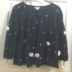 Crown & Ivy Button Up Blouse With Pom Poms